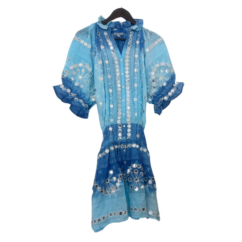 Juliet Dunn Blue Ombre Embellished Mini Dress